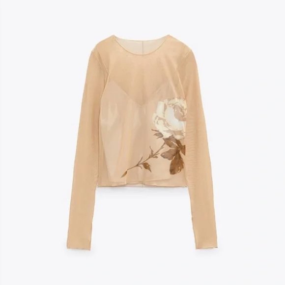 Zara Printed Tulle Top XS - Picture 5 of 8
